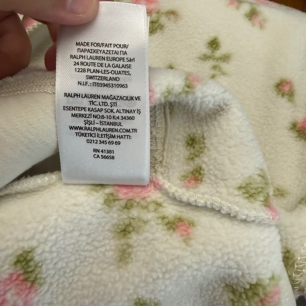 Polo Ralph Lauren Girls Fleece Pullover Zip‎ Floral Rose Cream Pink L 12-14 - Picture 5 of 8